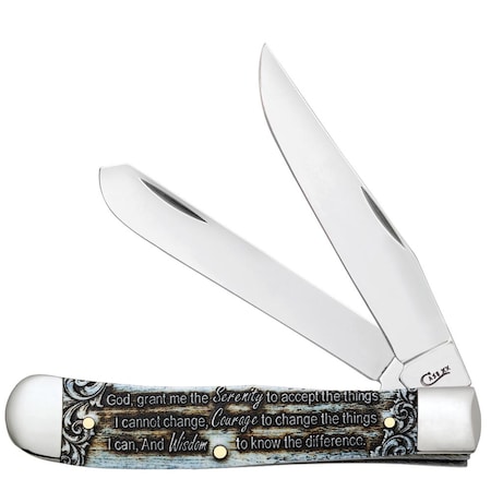 Case Cutlery Embellished Smooth Natural Bone Trapper 6254 S W/Color Wash/Blk Definition Velvet Box CAS-38822